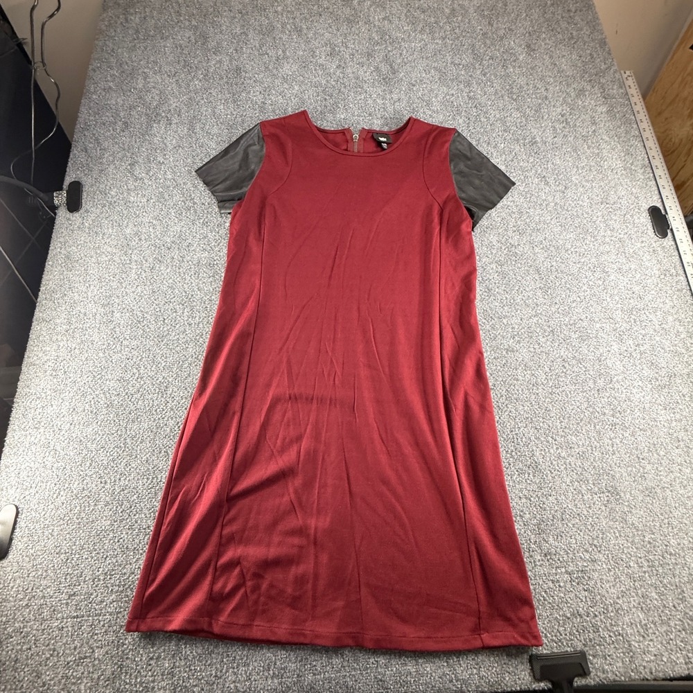 Mossimo Supply Co Burgundy Shift Dress Faux Leather Sleeves XL Zip Back 0934